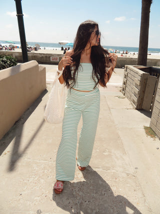 Strapless striped green pants set ready to ship
