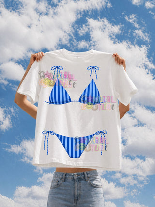Blue striped bikini