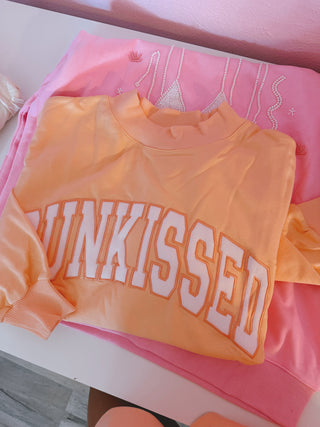 RTS Papaya Orange Varsity Sun-kissed embroidered mockneck crew