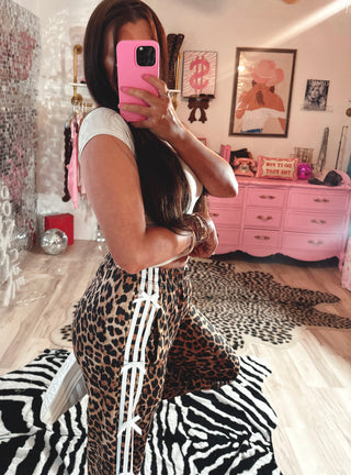 Never basic Leopard Track Pant with side bow detail preorder