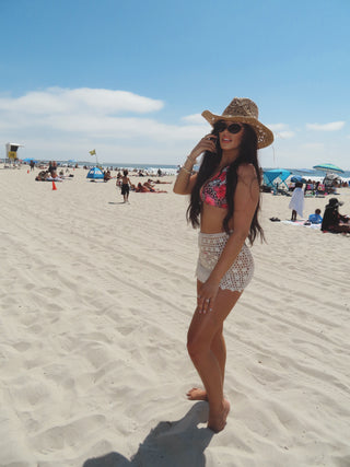Ibiza mini shell trim sequin crochet skirt
