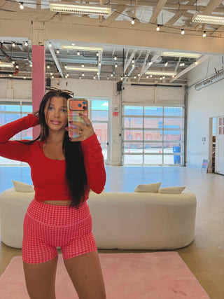 Hot pink gingham biker shorts ready to ship