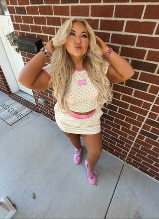 Cowgirl Couture® The Label Signature Skort Set | Butter Yellow Pink Polka Dot READY TO SHIP