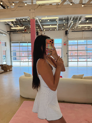 Polka dot lace trim ruffle mini athletic dress