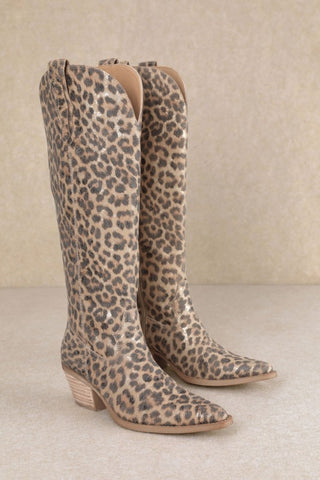 Tall leopard western embroidered boots