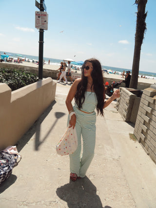 Strapless striped green pants set ready to ship