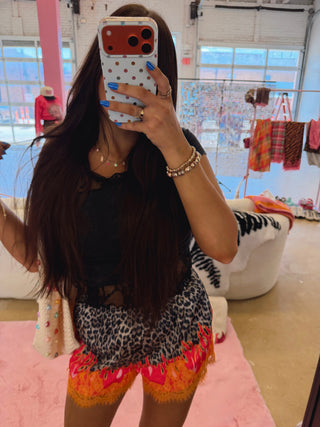CCB® Leopard + Flame Satin Shorts — Orange Lace [PREORDER]