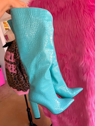 FAUX LEATHER TURQUOISE BOOTS