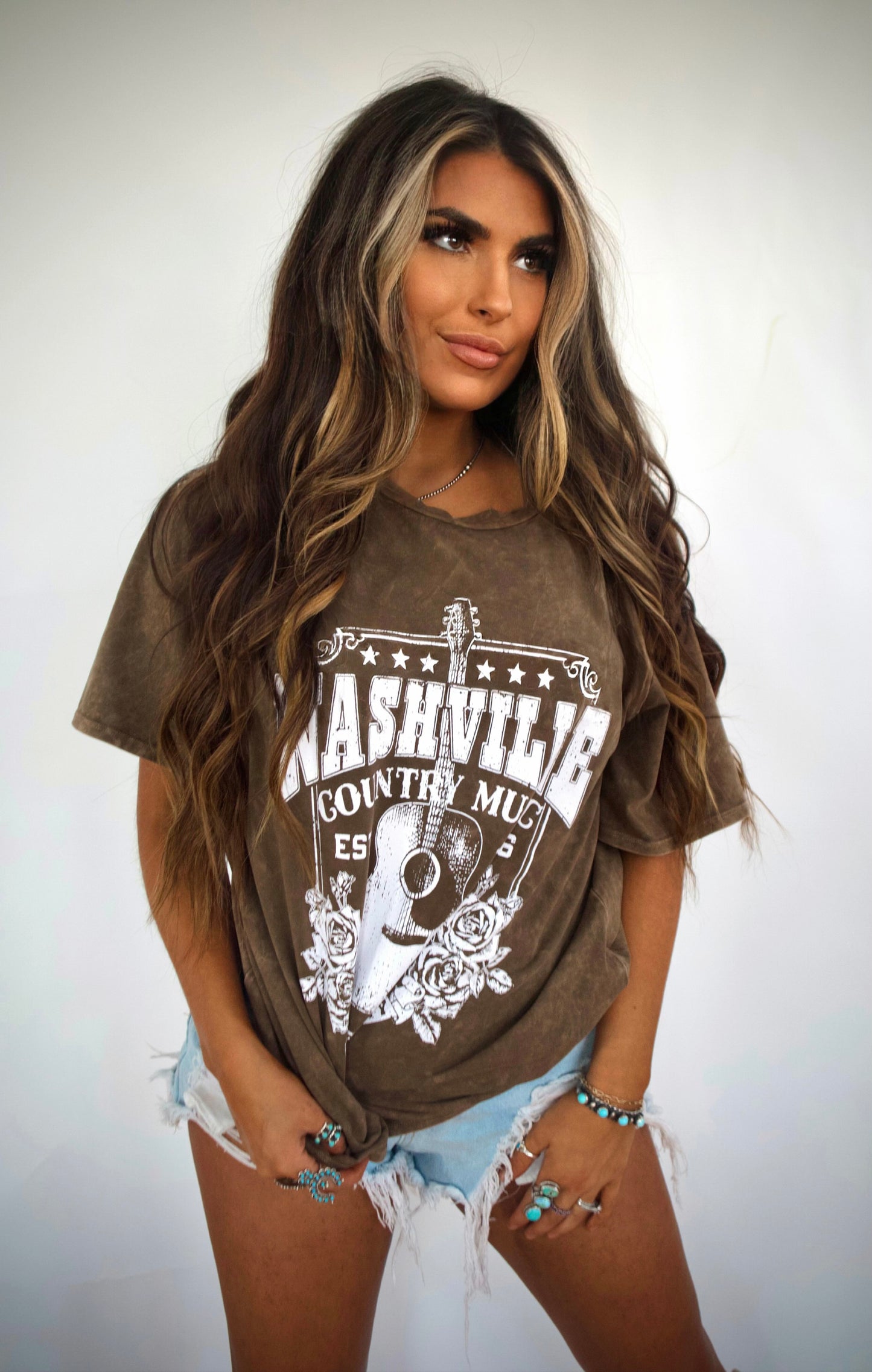 Mocha Nashville mineral dyed graphic tee