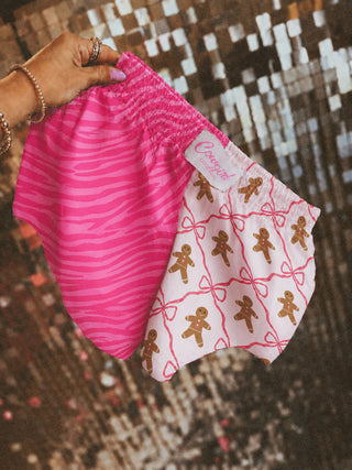 DROPPING 7/10 CLOSING 7/17 CCB™ original Split pink zebra | gingerbread bows boxer shorts PREORDER