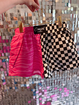 DROPPING 5/29!!!!! CCB™ original split b+w Checkered / Pink zebra boxer shorts PREORDER