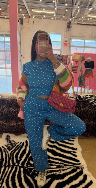 SAMPLE SALE - blue polka dot FP set / size small ready to ship