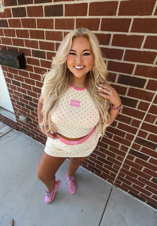 Cowgirl Couture® The Label Signature Skort Set | Butter Yellow Pink Polka Dot READY TO SHIP