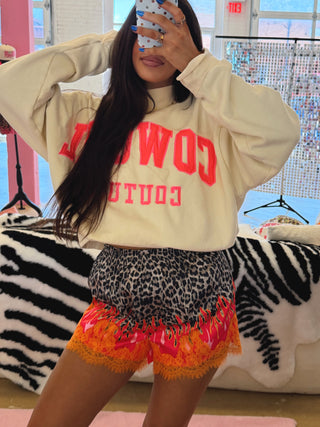 CCB® Leopard + Flame Satin Shorts — Orange Lace [PREORDER]