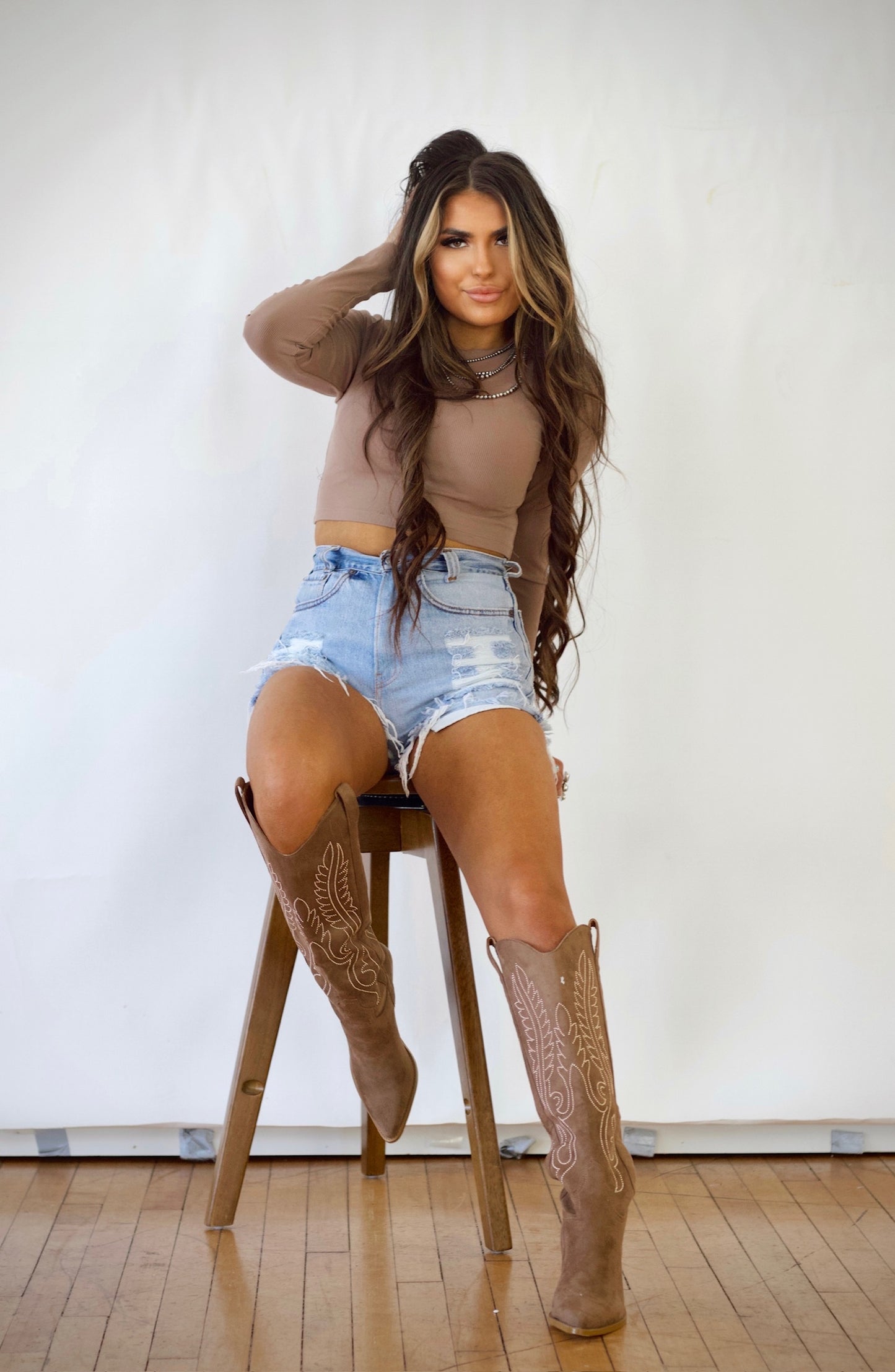Billini boot - taupe studded suede tall cowgirl boots