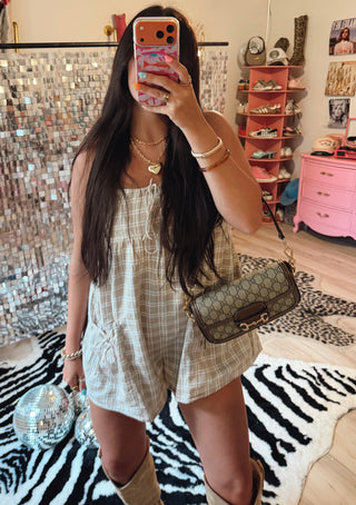 Sunday stroll adjustable strap plaid romper