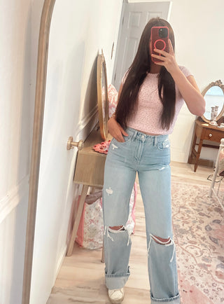 Vervet 90s vintage high rise wide leg distressed denim flares