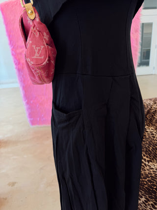 Black strapless pleated barrel jumpsuit READY TO SHIP