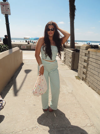 Strapless striped green pants set ready to ship