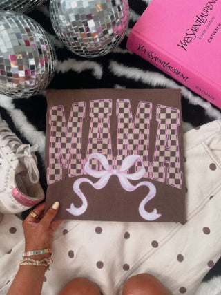 Brown checkered mama with pink bow | TEE TUESDAY