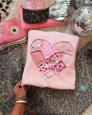 Faux quilted floral Valentine’s Day heart graphic