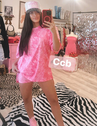 RTS pink camo oversized tee and matching biker set