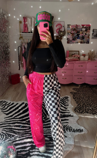 The double trouble Pink zebra and black and white checkered pants rts