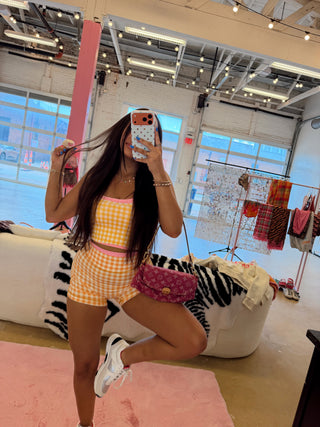 CCB® Layered Yellow Gingham + Pink Polka Matching Athletic Top [PREORDER]