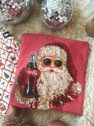 Faux ultra realistic Sequin Santa diet soda