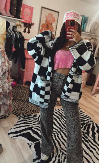 check me out oversized checkered cardigan