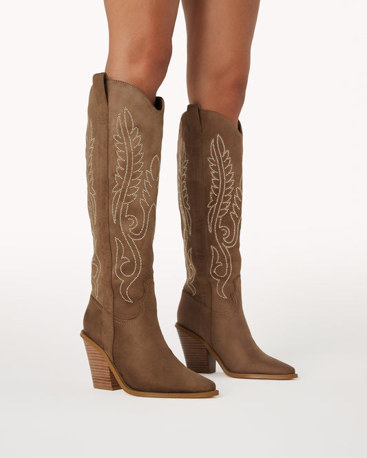 Billini boot - taupe studded suede tall cowgirl boots