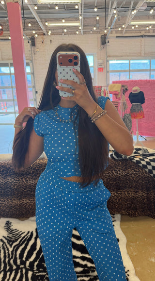 SAMPLE SALE - blue polka dot FP set / size small ready to ship