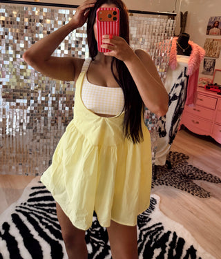 Yellow Gingham double print layered athletic dress | ROUND 2 PREORDER