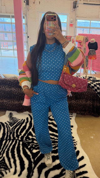 SAMPLE SALE - blue polka dot FP set / size small ready to ship