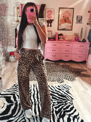 Never basic Leopard Track Pant with side bow detail preorder