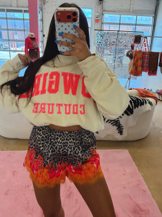 CCB® Leopard + Flame Satin Shorts — Orange Lace [PREORDER]