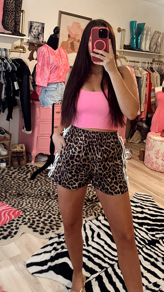 leopard bow stripe athletic shorts