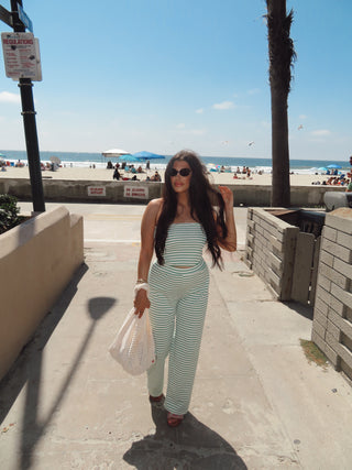 Strapless striped green pants set ready to ship