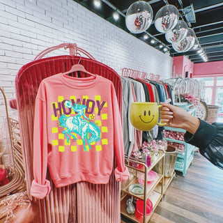 Neon checkered howdy graphic