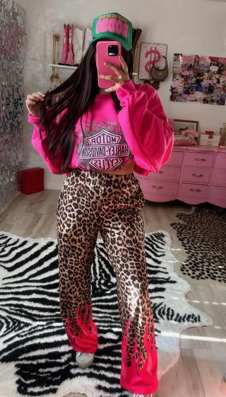 The CCB original Pink flame leopard pants rts