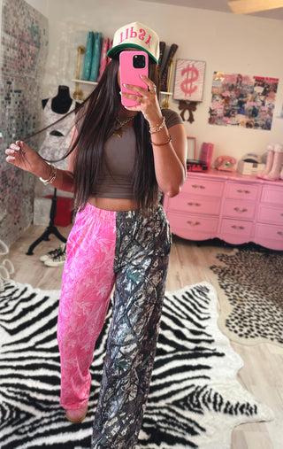 The CCB original double trouble pants in real tree camo + pink camo PREORDER