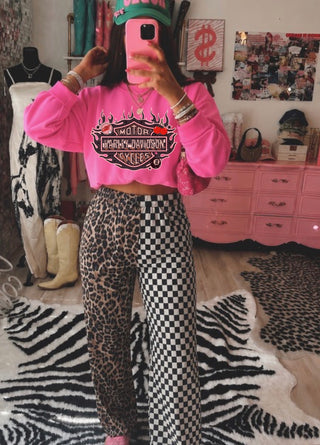 (DROPS 7/24) CLOSING 7/31 Cowgirl Couture® Split Pants in B&W checkered + Leopard PREORDER