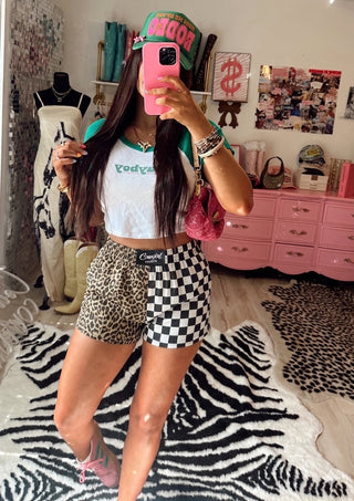 CCB™ original split boxer shorts in leopard + checkered PREORDER