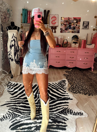 CCB original Denim Lace Detailed Romper PREORDER