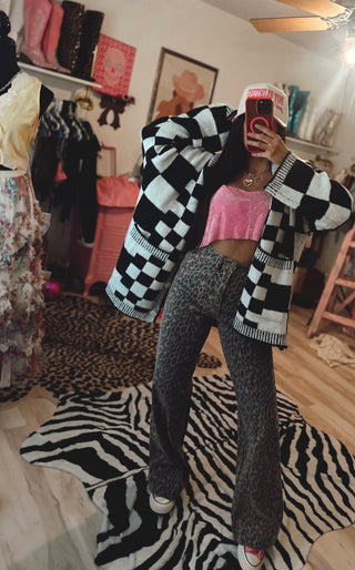 check me out oversized checkered cardigan