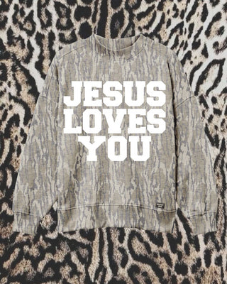 Licensed Mossy Oak® Bottomland Mockneck Sweatshirt [PREORDER — EARLY NOVEMBER ARRIVAL] JESUS LOVES YOU