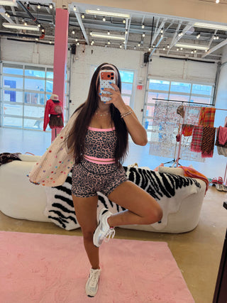 CCB® Layered Leopard + Pink Polka Matching Athletic Top [PREORDER]
