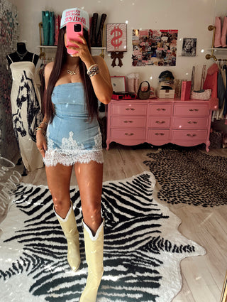 CCB original Denim Lace Detailed Romper PREORDER