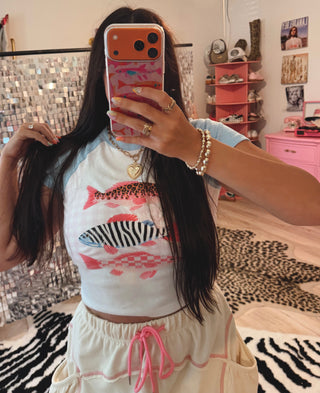 CCB groovy trendy fish Color sleeve Raglan baby tees