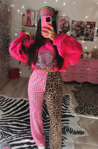 Cowgirl Couture® Split Leopard | Pink Gingham Pants PREORDER